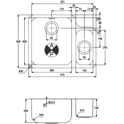 Abode Matrix 1.5 Double Bowl Lh Sink