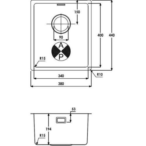 Abode Matrix 1.0 Bowl 380mm x 440mm Undermount/Inset Sink