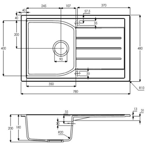Abode Oriel 1.0 Bowl & Drainer Granite Sink